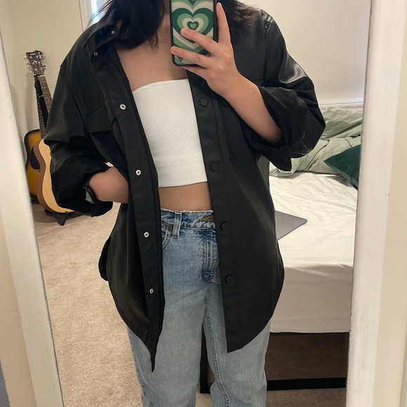 Faux leather shirt jacket - Picture 4 of 4